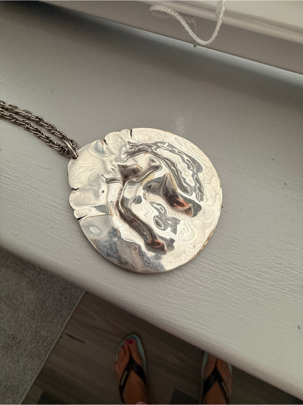 Solid silver hand-hammered repoussé spoon pendant